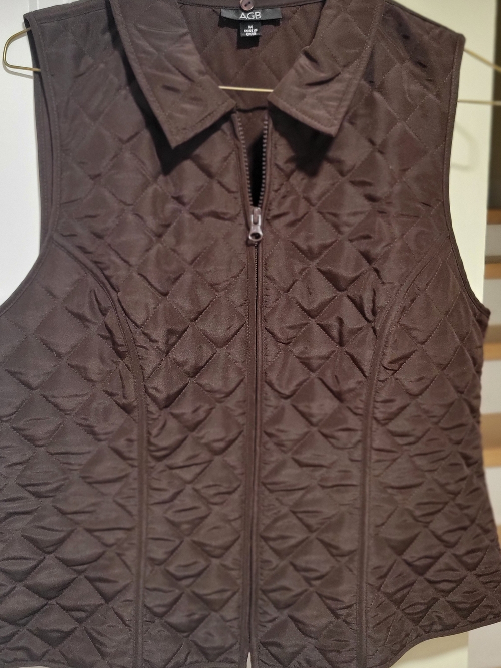AGB Quilted Chocolate Brown Collared Zip-Front Vest